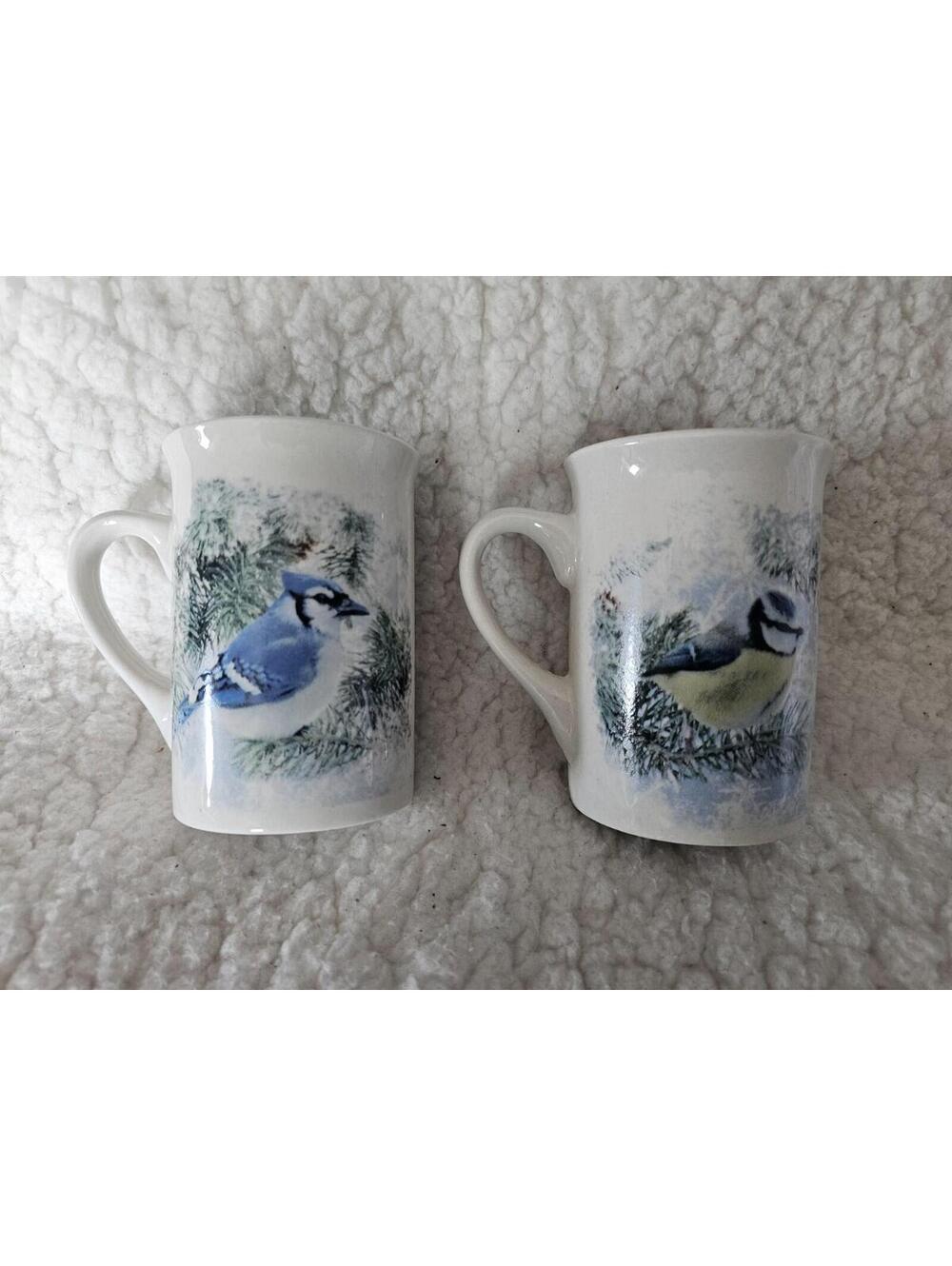 (Set of 2) Vintage Designpac Beautiful Bird Coffee Tea Mug Cup White 4" Ceramic